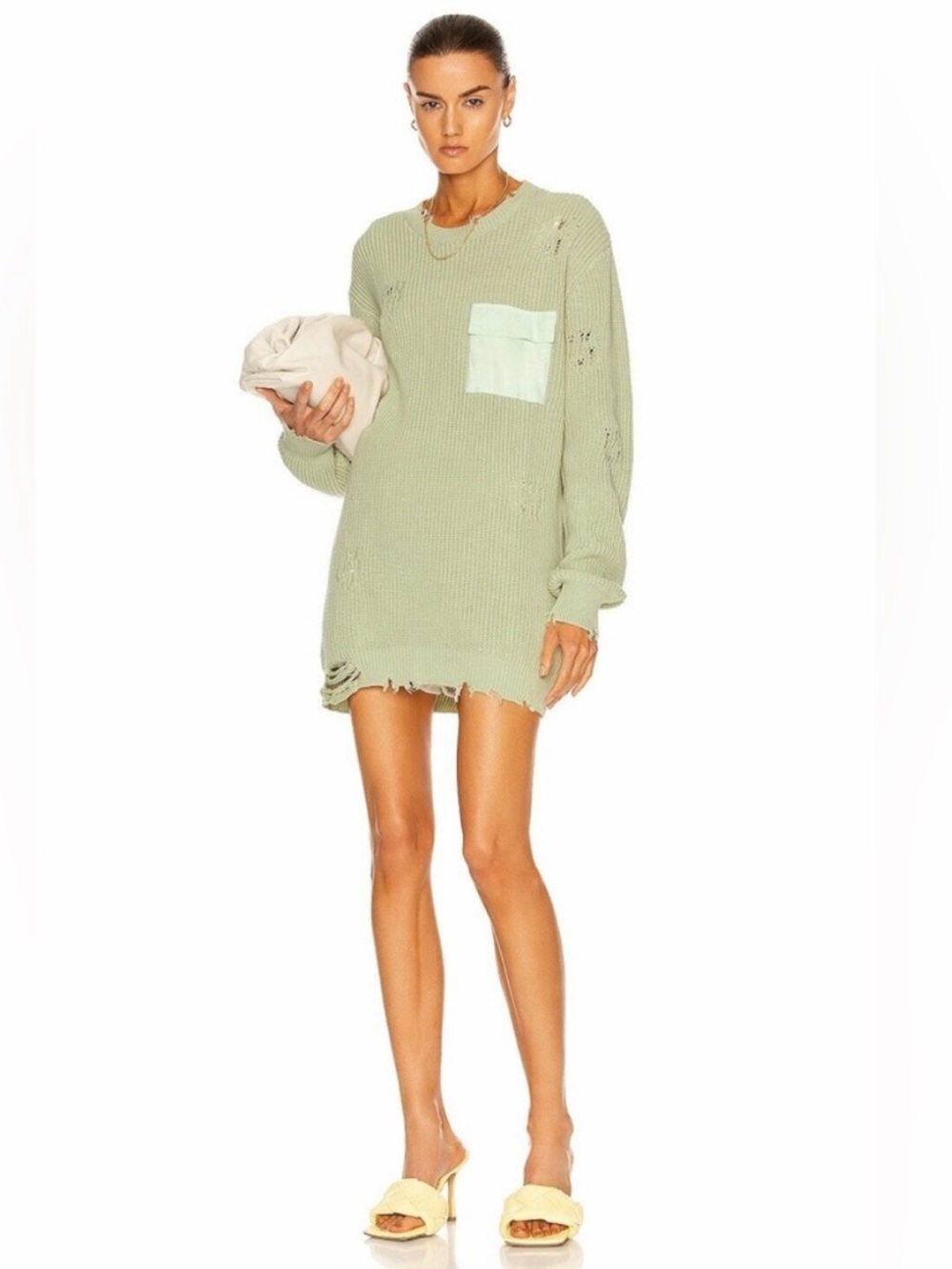 SER.O.YA Devin Distressed Knit Sweater Dress Sage Green Oversized Grunge XS